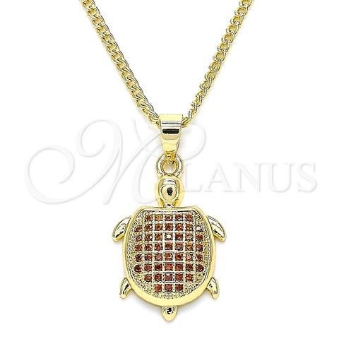 Collares con Dije 04.344.0025.1.20 Oro Laminado, Diseño de Tortuga, con Granate Micro Pave, Pulido, Tono Dorado (02 MM Thickness, 20 Inches Length)