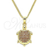 Collares con Dije 04.344.0025.1.20 Oro Laminado, Diseño de Tortuga, con Granate Micro Pave, Pulido, Tono Dorado (02 MM Thickness, 20 Inches Length)