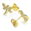 Arete Dormilona 02.344.0065 Oro Laminado, Diseño de Libélula, con Blanca Micro Pave, Pulido, Tono Dorado