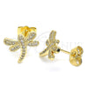 Arete Dormilona 02.344.0065 Oro Laminado, Diseño de Libélula, con Blanca Micro Pave, Pulido, Tono Dorado