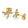 Arete Dormilona 02.344.0065 Oro Laminado, Diseño de Libélula, con Micro Pave Blanca, Pulido, Tono Dorado