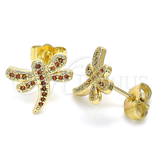 Arete Dormilona 02.344.0065.1 Oro Laminado, Diseño de Libélula, con Granate Micro Pave, Pulido, Tono Dorado