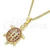 Collares con Dije 04.344.0026.1.20 Oro Laminado, Diseño de Tortuga, con Granate Micro Pave, Pulido, Tono Dorado (02 MM Thickness, 20 Inches Length)