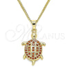 Collares con Dije 04.344.0026.1.20 Oro Laminado, Diseño de Tortuga, con Granate Micro Pave, Pulido, Tono Dorado (02 MM Thickness, 20 Inches Length)