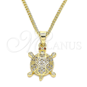 Collares con Dije 04.344.0027.20 Oro Laminado, Diseño de Tortuga, con Blanca and Granate Micro Pave, Pulido, Tono Dorado (02 MM Thickness, 20 Inches Length)