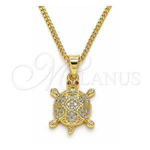 Collares con Dije 04.344.0027.20 Oro Laminado, Diseño de Tortuga, con Micro Pave Blanca y Granate, Pulido, Tono Dorado (Grosor 02 MM, 20 Pulgadas de Largo)
