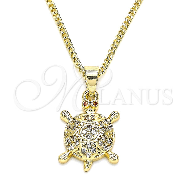 Collares con Dije 04.344.0027.20 Oro Laminado, Diseño de Tortuga, con Blanca and Granate Micro Pave, Pulido, Tono Dorado (02 MM Thickness, 20 Inches Length)