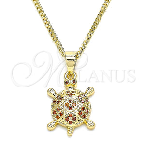 Collares con Dije 04.344.0027.1.20 Oro Laminado, Diseño de Tortuga, con Granate Micro Pave, Pulido, Tono Dorado (02 MM Thickness, 20 Inches Length)