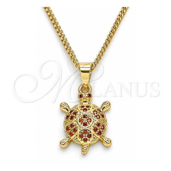 Collares con Dije 04.344.0027.1.20 Oro Laminado, Diseño de Tortuga, con Micro Pave Granate, Pulido, Tono Dorado (Grosor 02 MM, 20 Pulgadas de Largo)