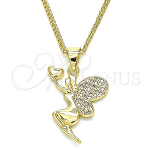 Collares con Dije 04.344.0028.20 Oro Laminado, Diseño de Angel y Corazón, con Multicolor Micro Pave, Pulido, Tono Dorado (02 MM Thickness, 20 Inches Length)