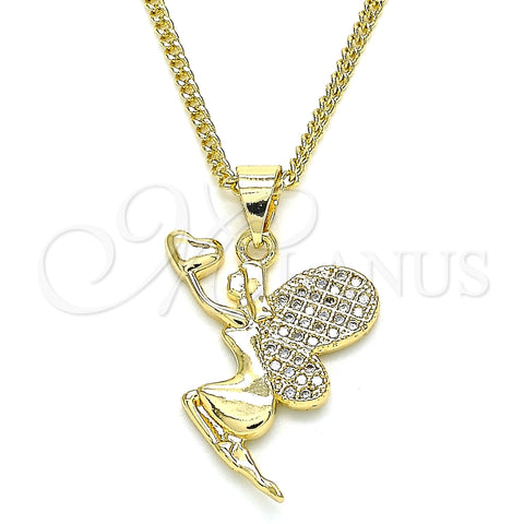Collares con Dije 04.344.0028.20 Oro Laminado, Diseño de Angel y Corazón, con Multicolor Micro Pave, Pulido, Tono Dorado (02 MM Thickness, 20 Inches Length)