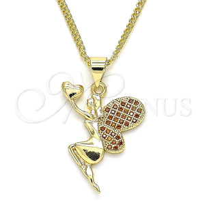 Collares con Dije 04.344.0028.1.20 Oro Laminado, Diseño de Angel y Corazón, con Granate Micro Pave, Pulido, Tono Dorado (02 MM Thickness, 20 Inches Length)