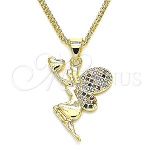 Collares con Dije 04.344.0028.2.20 Oro Laminado, Diseño de Angel y Corazón, con Multicolor Micro Pave, Pulido, Tono Dorado (02 MM Thickness, 20 Inches Length)