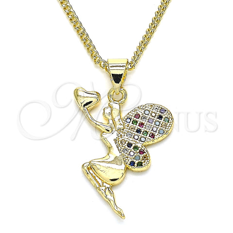 Collares con Dije 04.344.0028.2.20 Oro Laminado, Diseño de Angel y Corazón, con Multicolor Micro Pave, Pulido, Tono Dorado (02 MM Thickness, 20 Inches Length)