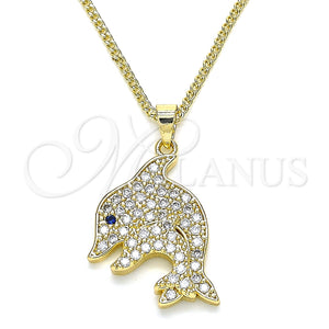 Collares con Dije 04.344.0030.20 Oro Laminado, Diseño de Delfín, con Blanca and Zafiro Azul Micro Pave, Pulido, Tono Dorado (02 MM Thickness, 20 Inches Length)
