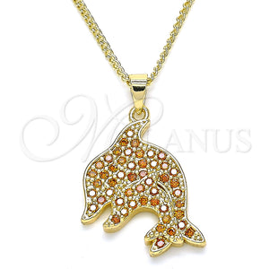Collares con Dije 04.344.0030.1.20 Oro Laminado, Diseño de Delfín, con Granate Micro Pave, Pulido, Tono Dorado (02 MM Thickness, 20 Inches Length)