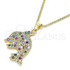 Collares con Dije 04.344.0030.2.20 Oro Laminado, Diseño de Delfín, con Multicolor Micro Pave, Pulido, Tono Dorado (02 MM Thickness, 20 Inches Length)