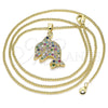 Collares con Dije 04.344.0030.2.20 Oro Laminado, Diseño de Delfín, con Multicolor Micro Pave, Pulido, Tono Dorado (02 MM Thickness, 20 Inches Length)