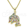 Collares con Dije 04.344.0030.2.20 Oro Laminado, Diseño de Delfín, con Multicolor Micro Pave, Pulido, Tono Dorado (02 MM Thickness, 20 Inches Length)