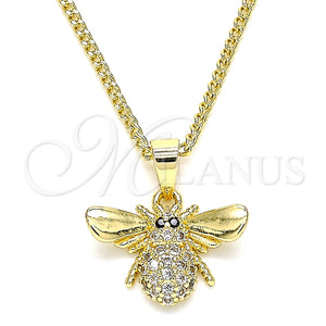 Collares con Dije 04.344.0031.20 Oro Laminado, Diseño de Abeja, con Blanca and Negro Micro Pave, Pulido, Tono Dorado (02 MM Thickness, 20 Inches Length)