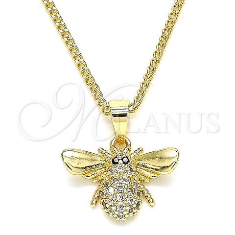 Collares con Dije 04.344.0031.20 Oro Laminado, Diseño de Abeja, con Blanca and Negro Micro Pave, Pulido, Tono Dorado (02 MM Thickness, 20 Inches Length)