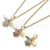 Collares con Dije 04.344.0031.20 Oro Laminado, Diseño de Abeja, con Blanca and Negro Micro Pave, Pulido, Tono Dorado (02 MM Thickness, 20 Inches Length)
