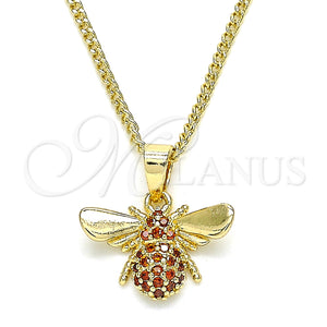 Collares con Dije 04.344.0031.1.20 Oro Laminado, Diseño de Abeja, con Granate Micro Pave, Pulido, Tono Dorado (02 MM Thickness, 20 Inches Length)
