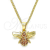 Collares con Dije 04.344.0031.1.20 Oro Laminado, Diseño de Abeja, con Granate Micro Pave, Pulido, Tono Dorado (02 MM Thickness, 20 Inches Length)
