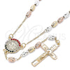 Rosario Fino 09.351.0007.2.26 Oro Laminado, Diseño de San Benito y Crucifijo, con Multicolor Cristal, Diamantado, Tres Tonos