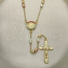 Rosario Fino 09.351.0007.2.26 Oro Laminado, Diseño de San Benito y Crucifijo, con Multicolor Cristal, Diamantado, Tres Tonos