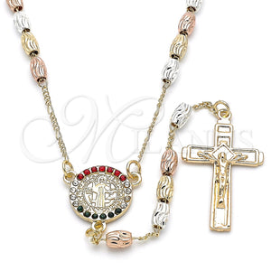Rosario Fino 09.351.0007.2.26 Oro Laminado, Diseño de San Benito y Crucifijo, con Multicolor Cristal, Diamantado, Tres Tonos