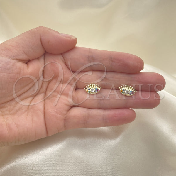 Arete Dormilona 02.210.0415 Oro Laminado, Diseño de Ojo Griego, con Multicolor Micro Pave, Pulido, Tono Dorado