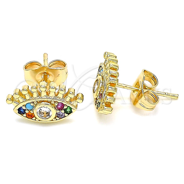 Arete Dormilona 02.210.0415 Oro Laminado, Diseño de Ojo Griego, con Multicolor Micro Pave, Pulido, Tono Dorado