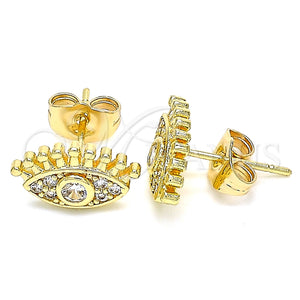 Arete Dormilona 02.210.0415.1 Oro Laminado, Diseño de Ojo Griego, con Blanca Micro Pave, Pulido, Tono Dorado