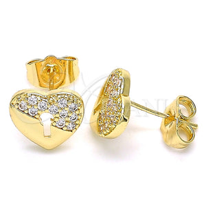 Arete Dormilona 02.210.0416 Oro Laminado, Diseño de Corazón, con Blanca Micro Pave, Pulido, Tono Dorado