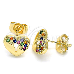 Arete Dormilona 02.210.0416.1 Oro Laminado, Diseño de Corazón, con Multicolor Micro Pave, Pulido, Tono Dorado