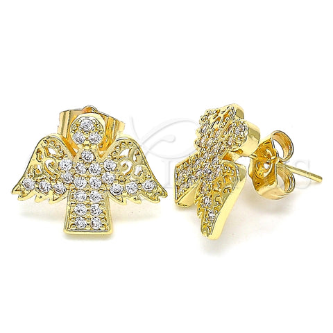 Arete Dormilona 02.210.0418 Oro Laminado, Diseño de Angel, con Blanca Zirconia Cubica, Pulido, Tono Dorado