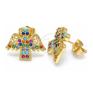 Arete Dormilona 02.210.0418.1 Oro Laminado, Diseño de Angel, con Zirconia Cubica Multicolor, Pulido, Tono Dorado