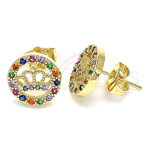 Arete Dormilona 02.210.0419.1 Oro Laminado, Diseño de Corona, con Multicolor Micro Pave, Pulido, Tono Dorado