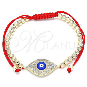 Pulsera Bolo Ajustable 03.299.0061.11 Oro Laminado, Diseño de Ojo Griego y Bola, con Blanca Micro Pave, Esmaltado Azul, Tono Dorado (04 MM Thickness, 11 Inches Length)