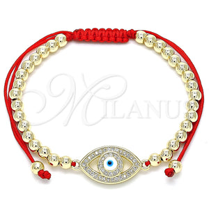 Pulsera Bolo Ajustable 03.299.0062.11 Oro Laminado, Diseño de Ojo Griego y Bola, con Blanca Micro Pave, Esmaltado Blanco, Tono Dorado (04 MM Thickness, 11 Inches Length)