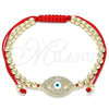 Pulsera Bolo Ajustable 03.299.0062.11 Oro Laminado, Diseño de Ojo Griego y Bola, con Blanca Micro Pave, Esmaltado Blanco, Tono Dorado (04 MM Thickness, 11 Inches Length)