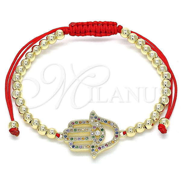 Pulsera Bolo Ajustable 03.299.0063.11 Oro Laminado, Diseño de Mano de Dios y Bola, con Multicolor Micro Pave, Pulido, Tono Dorado (04 MM Thickness, 11 Inches Length)
