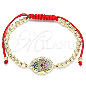 Pulsera Bolo Ajustable 03.299.0064.11 Oro Laminado, Diseño de Ojo Griego y Bola, con Multicolor Micro Pave, Pulido, Tono Dorado (04 MM Thickness, 11 Inches Length)