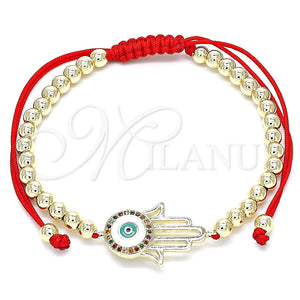 Pulsera Bolo Ajustable 03.299.0065.11 Oro Laminado, Diseño de Mano de Dios y Bola, con Multicolor Micro Pave, Esmaltado Blanco, Tono Dorado (04 MM Thickness, 11 Inches Length)