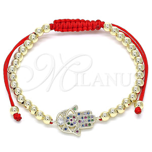 Pulsera Bolo Ajustable 03.299.0067.11 Oro Laminado, Diseño de Mano de Dios y Bola, con Multicolor Micro Pave, Pulido, Tono Dorado (04 MM Thickness, 11 Inches Length)