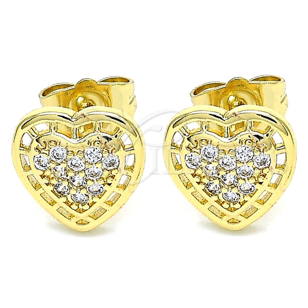 Arete Dormilona 02.210.0420 Oro Laminado, Diseño de Corazón, con Blanca Micro Pave, Pulido, Tono Dorado