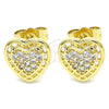 Arete Dormilona 02.210.0420 Oro Laminado, Diseño de Corazón, con Blanca Micro Pave, Pulido, Tono Dorado