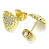 Arete Dormilona 02.210.0420 Oro Laminado, Diseño de Corazón, con Blanca Micro Pave, Pulido, Tono Dorado
