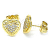 Arete Dormilona 02.210.0420 Oro Laminado, Diseño de Corazón, con Blanca Micro Pave, Pulido, Tono Dorado